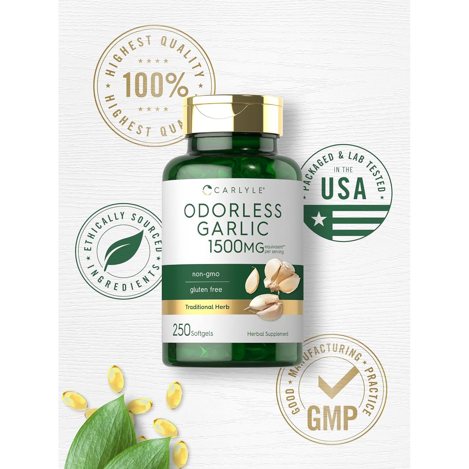 Cápsulas Blandas de Ajo Sin Olor 1500mg Carlyle 250 Unidades