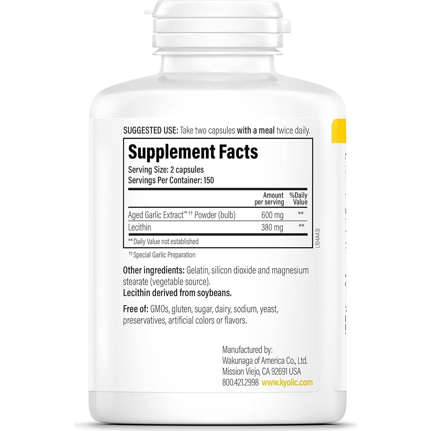 Extracto de Ajo Aged Kyolic 104 - 300 Cápsulas Salud Colesterol