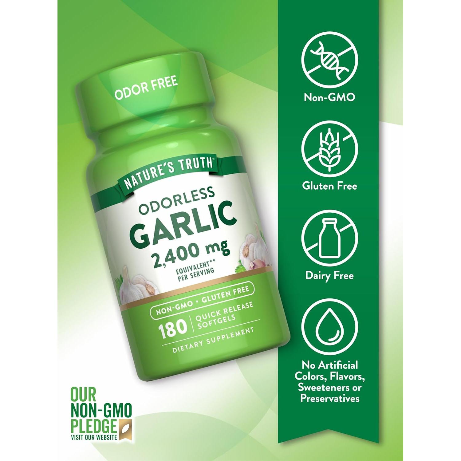 Suplemento de Ajo Sin Olor Nature's Truth 2400mg 180 Cápsulas