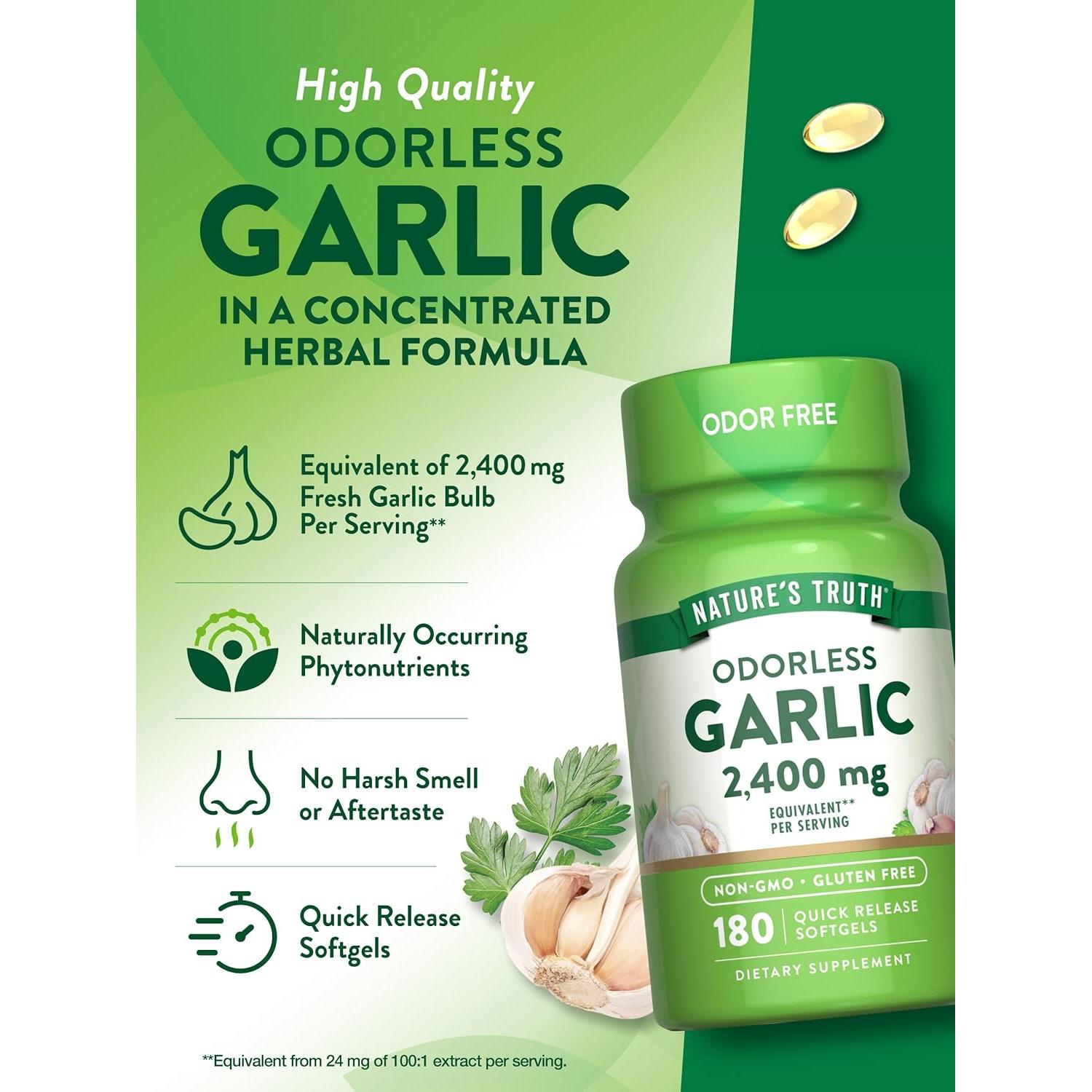Suplemento de Ajo Sin Olor Nature's Truth 2400mg 180 Cápsulas