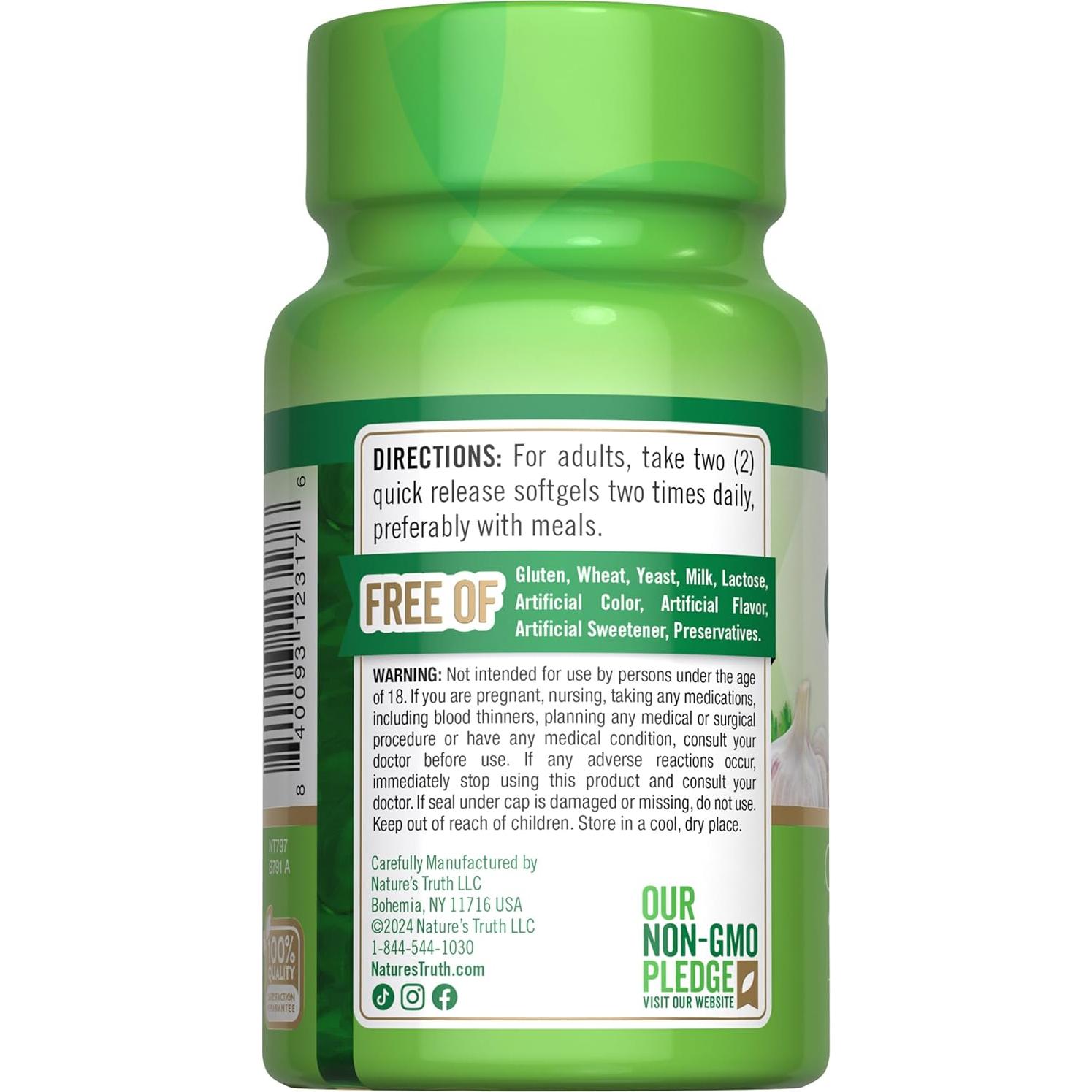Suplemento de Ajo Sin Olor Nature's Truth 2400mg 180 Cápsulas