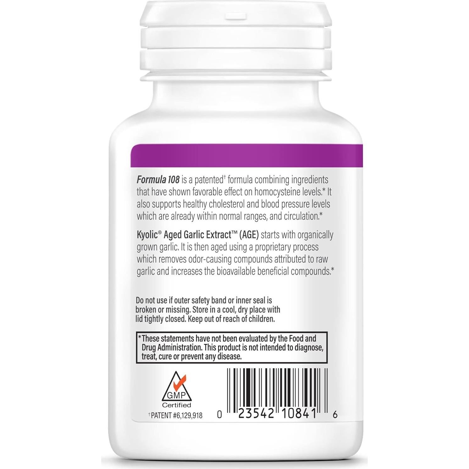 Extracto de Ajo Aged Kyolic 108, 100 Cápsulas Salud Corazón