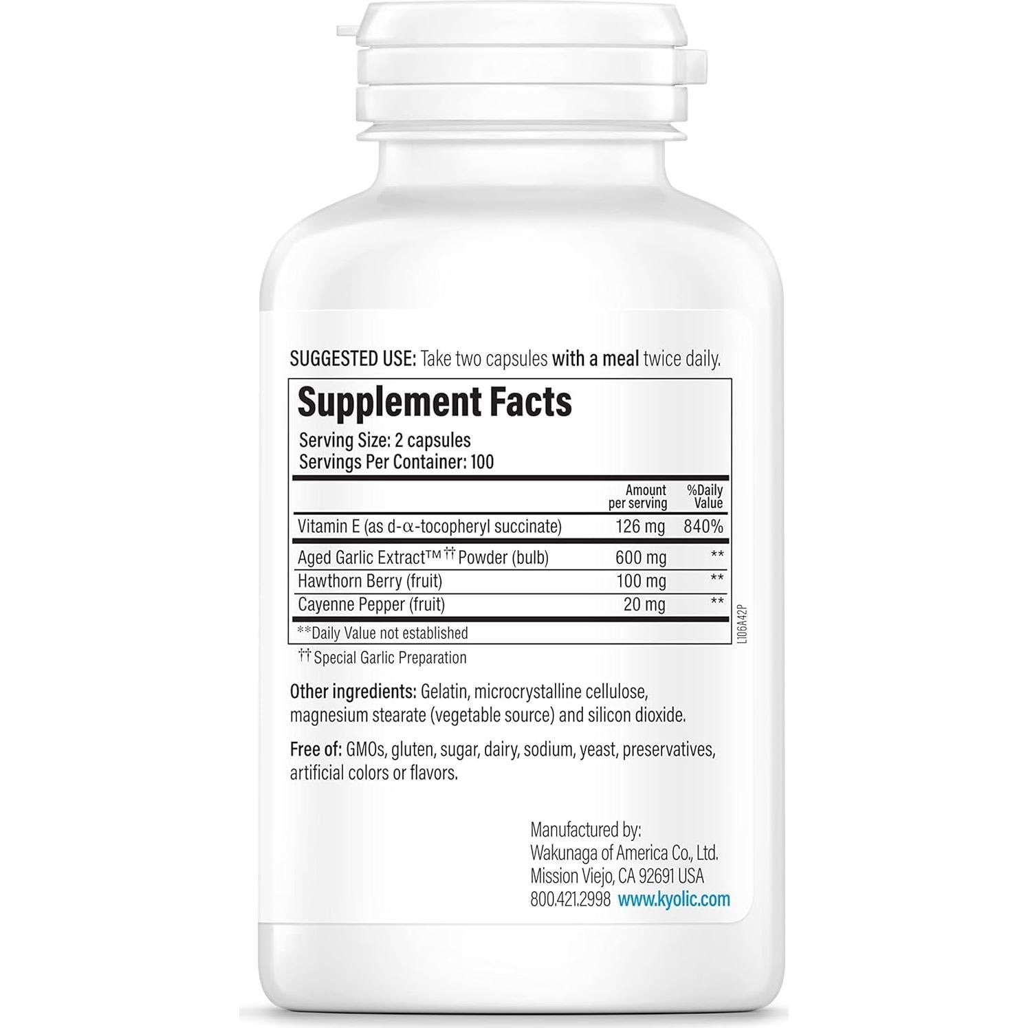 Extracto de Ajo Envejecido Kyolic 106 - 200 Cápsulas Salud Cardiovascular