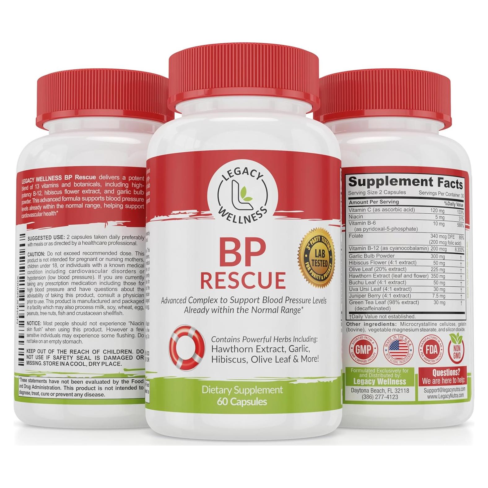 Suplemento Natural de Presión Arterial BP Rescue - Legacy Wellness - 14 Vitaminas y Hierbas
