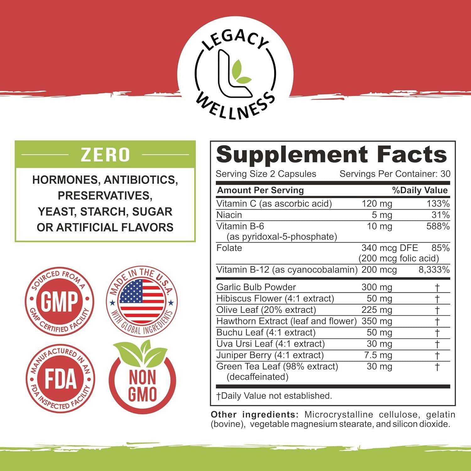 Suplemento Natural de Presión Arterial BP Rescue - Legacy Wellness - 14 Vitaminas y Hierbas