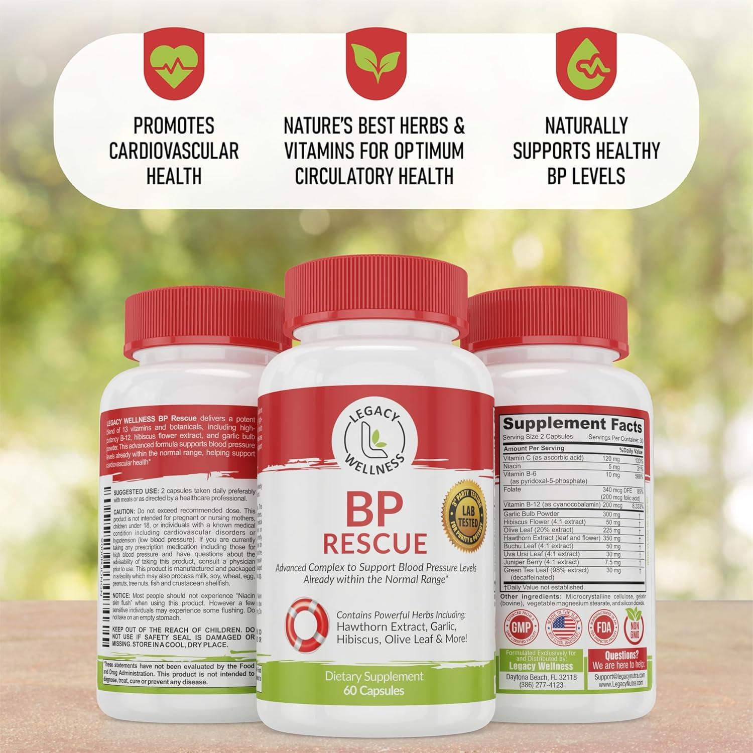 Suplemento Natural de Presión Arterial BP Rescue - Legacy Wellness - 14 Vitaminas y Hierbas