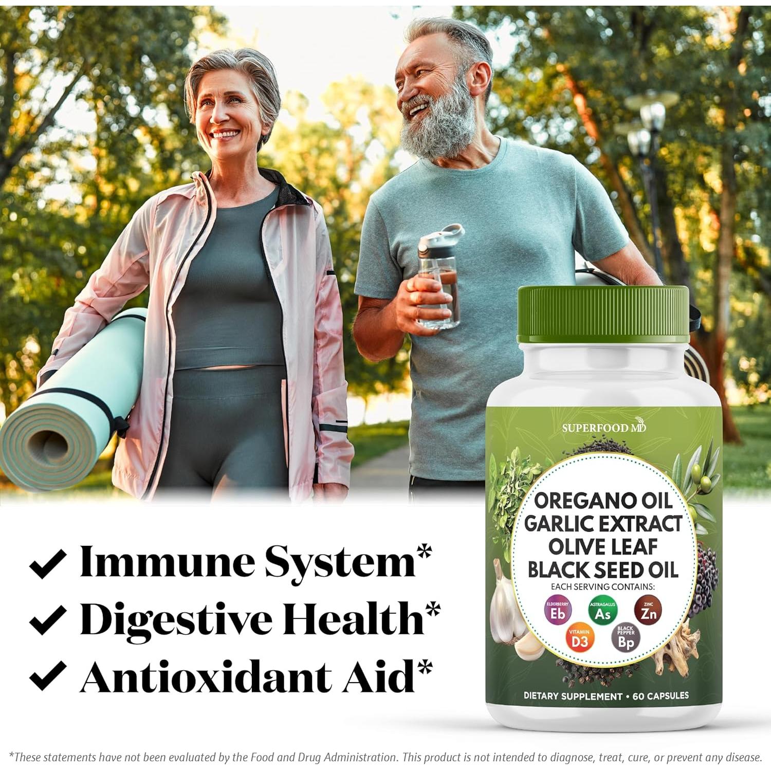 Suplemento Inmunológico Superfood MD - 120 Cápsulas de Orégano y Ajo