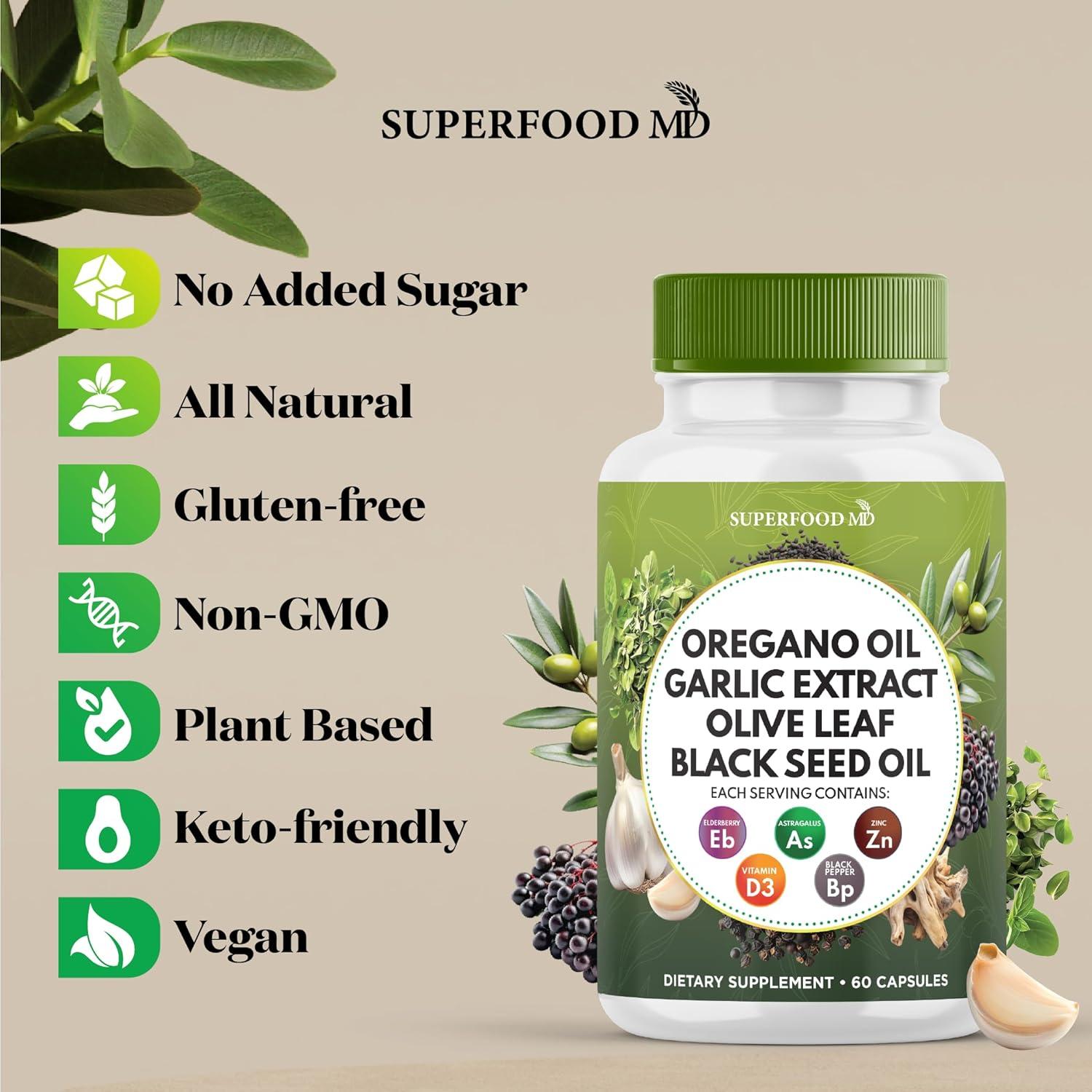 Suplemento Inmunológico Superfood MD - 120 Cápsulas de Orégano y Ajo