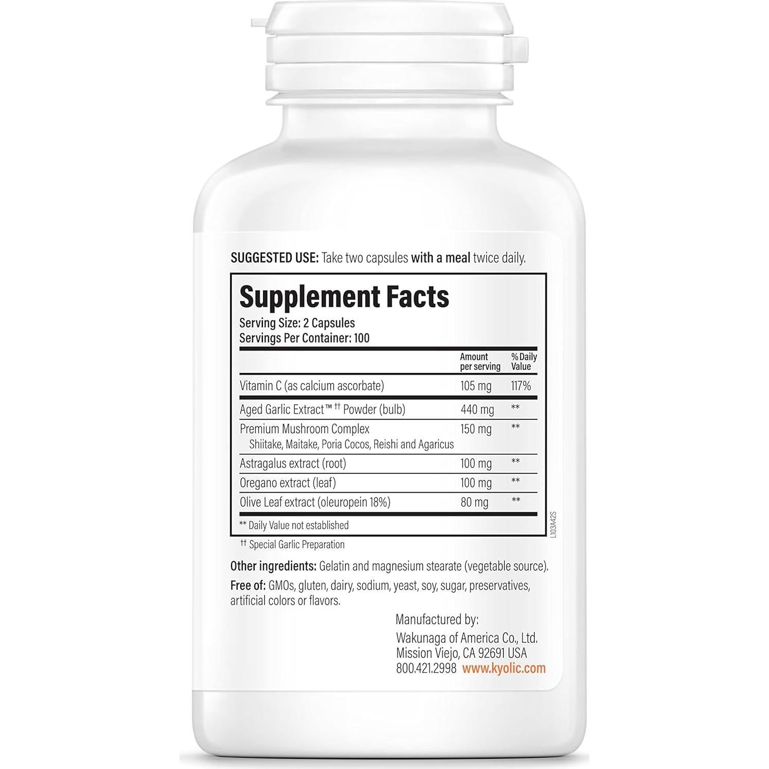 Extracto de Ajo Aged Kyolic 103 - 200 Cápsulas Inmunológicas