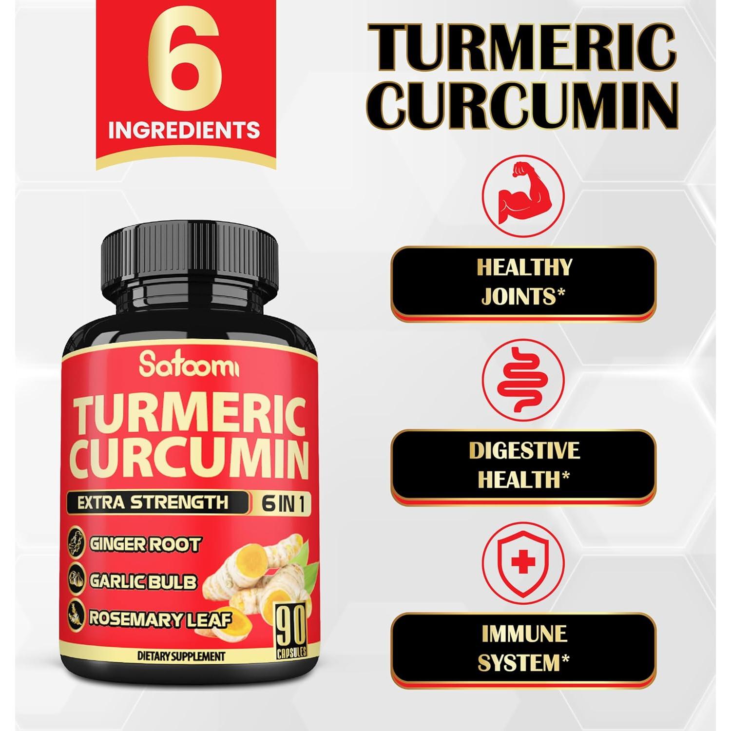 Suplemento de Cúrcuma Curcumina Satoomi 90 Cápsulas 6 en 1