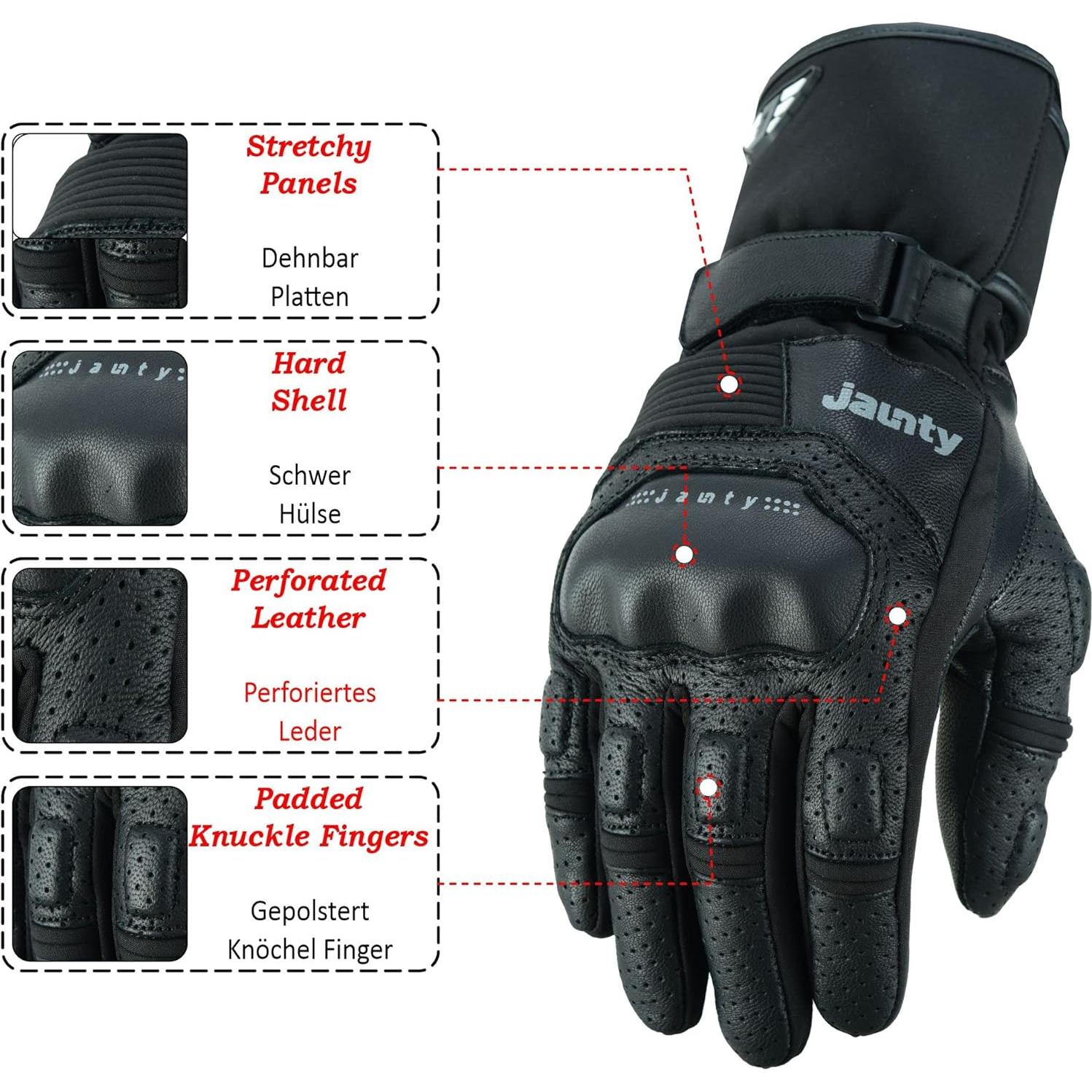 Guantes de Motocicleta Jaunty Racer Negro Cuero Táctil