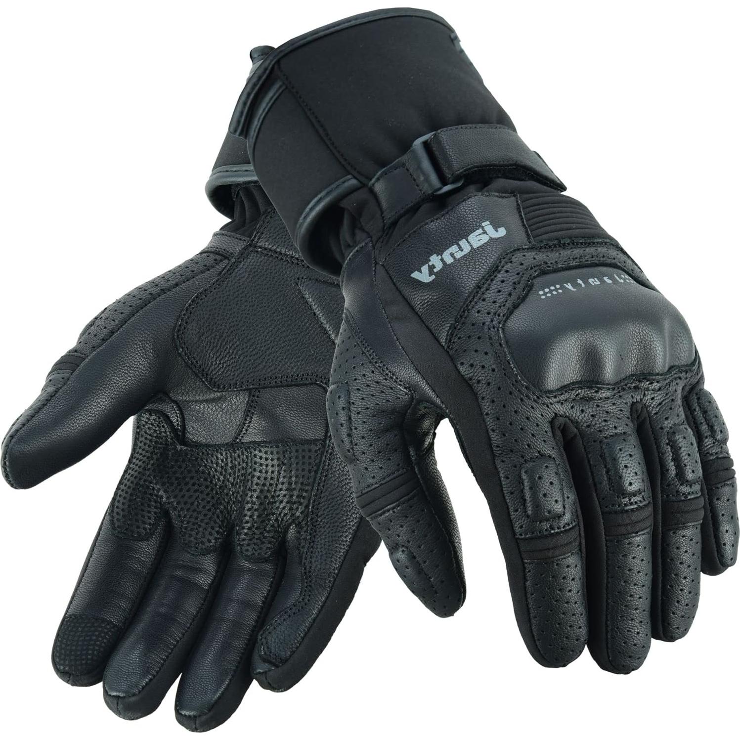Guantes de Motocicleta Jaunty Racer Negro Cuero Táctil