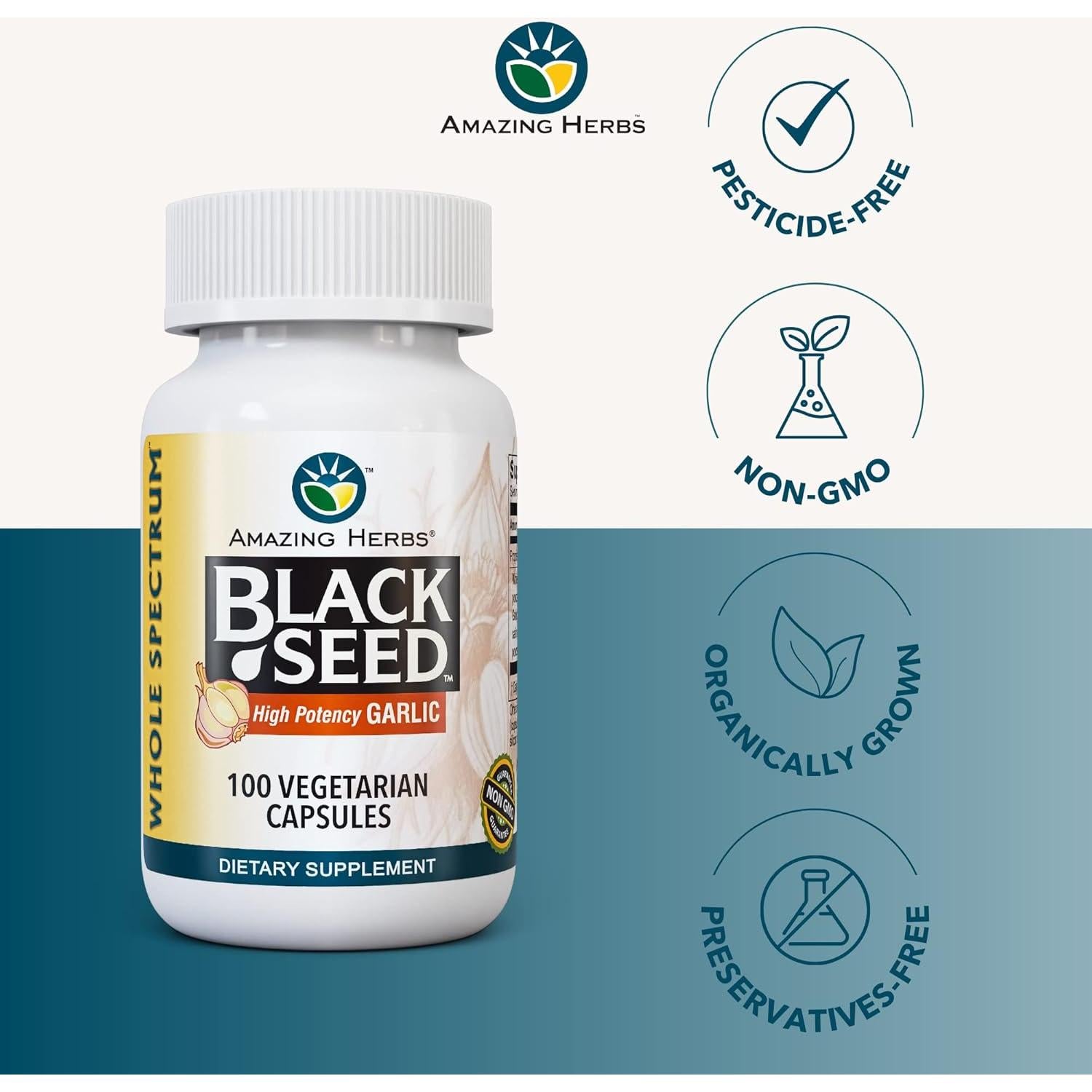 Cápsulas Vegetarianas Hierbas Asombrosas Semilla Negra y Ajo 100