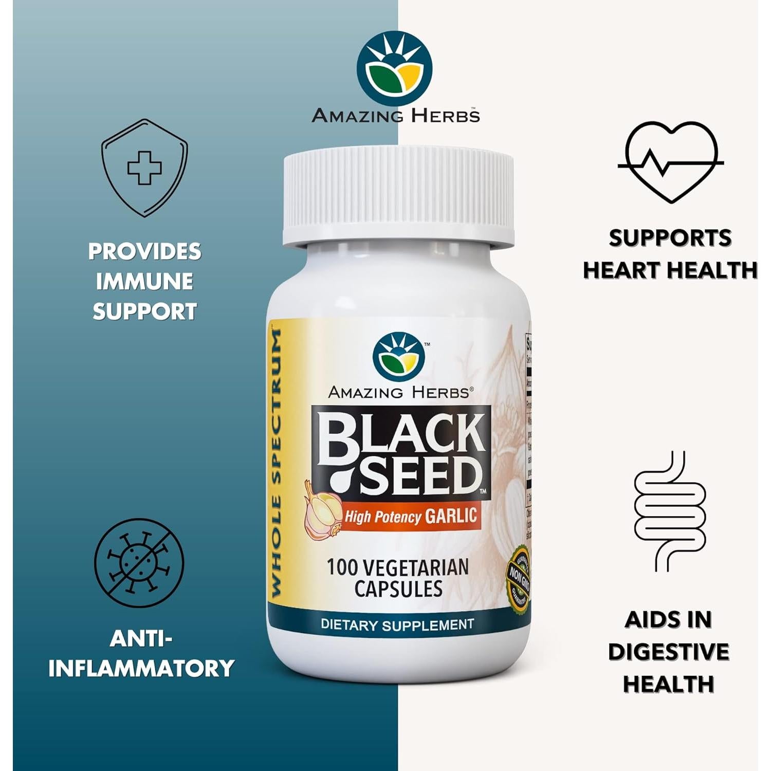 Cápsulas Vegetarianas Hierbas Asombrosas Semilla Negra y Ajo 100