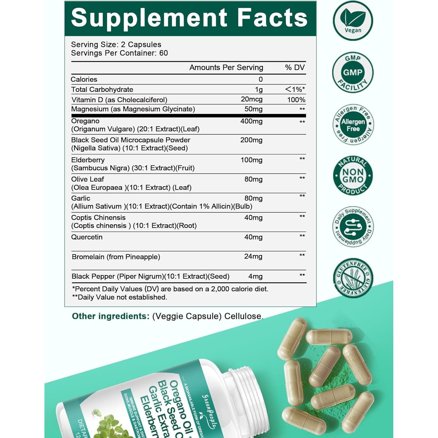 Cápsulas de Aceite de Orégano Orgánico Greenpeople 120 Ct