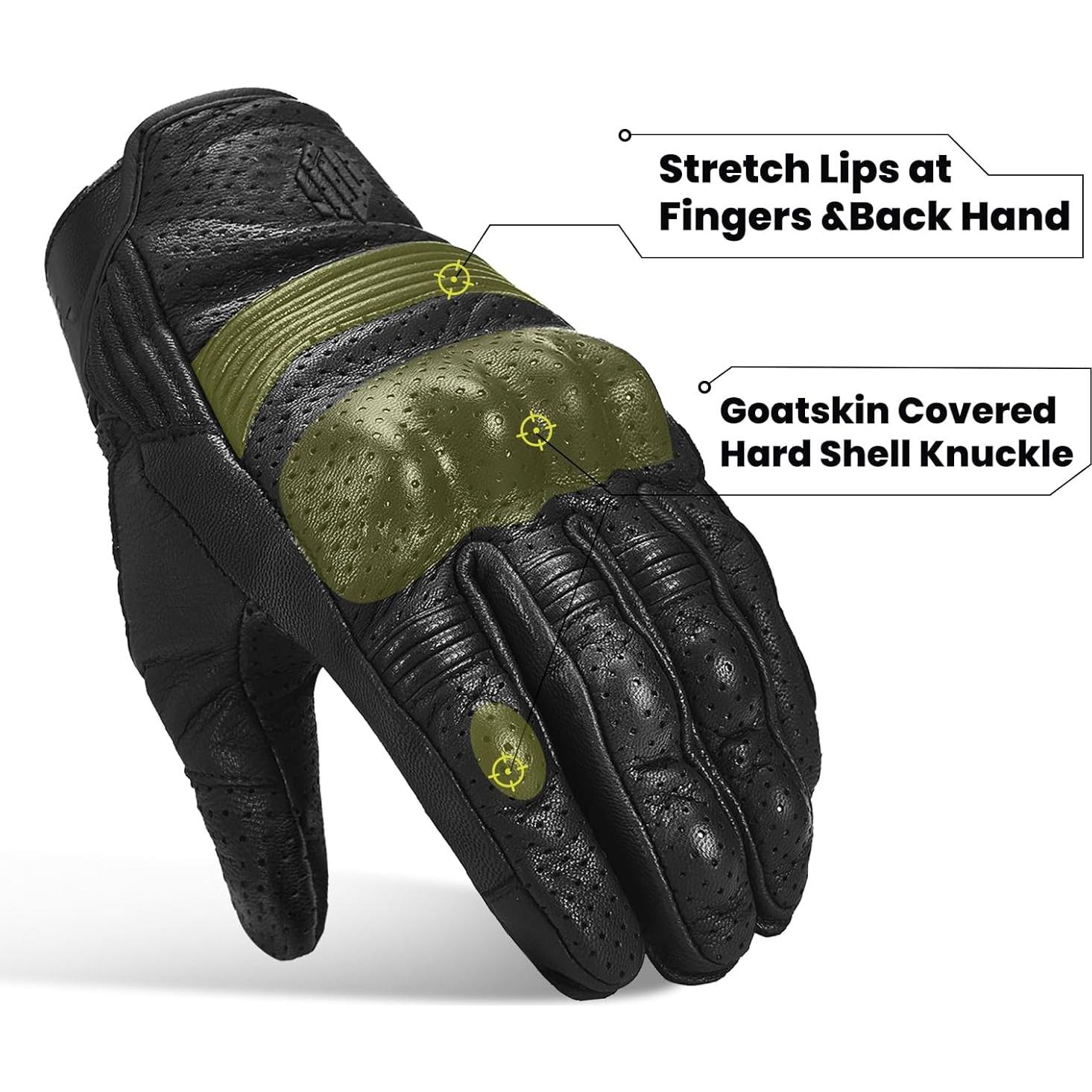 Guantes de Motocicleta ILM DN01 de Cuero de Cabra Negro S