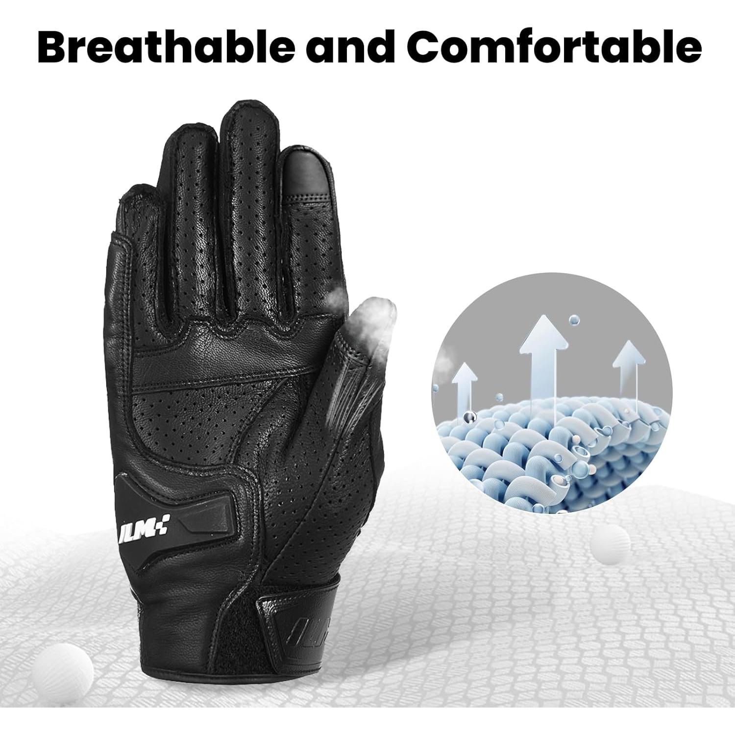 Guantes de Motocicleta ILM DN01 de Cuero de Cabra Negro S