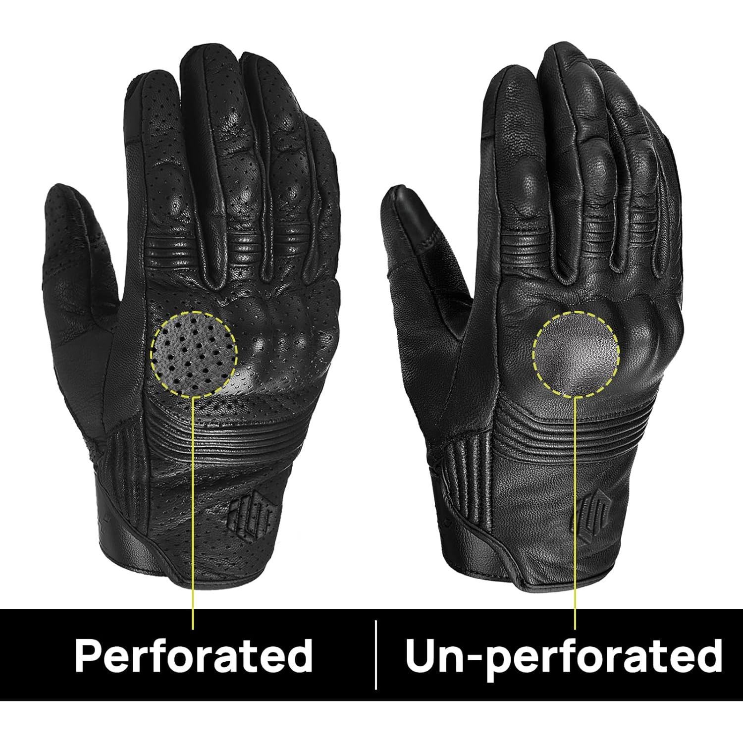 Guantes de Motocicleta ILM DN01 de Cuero de Cabra Negro S