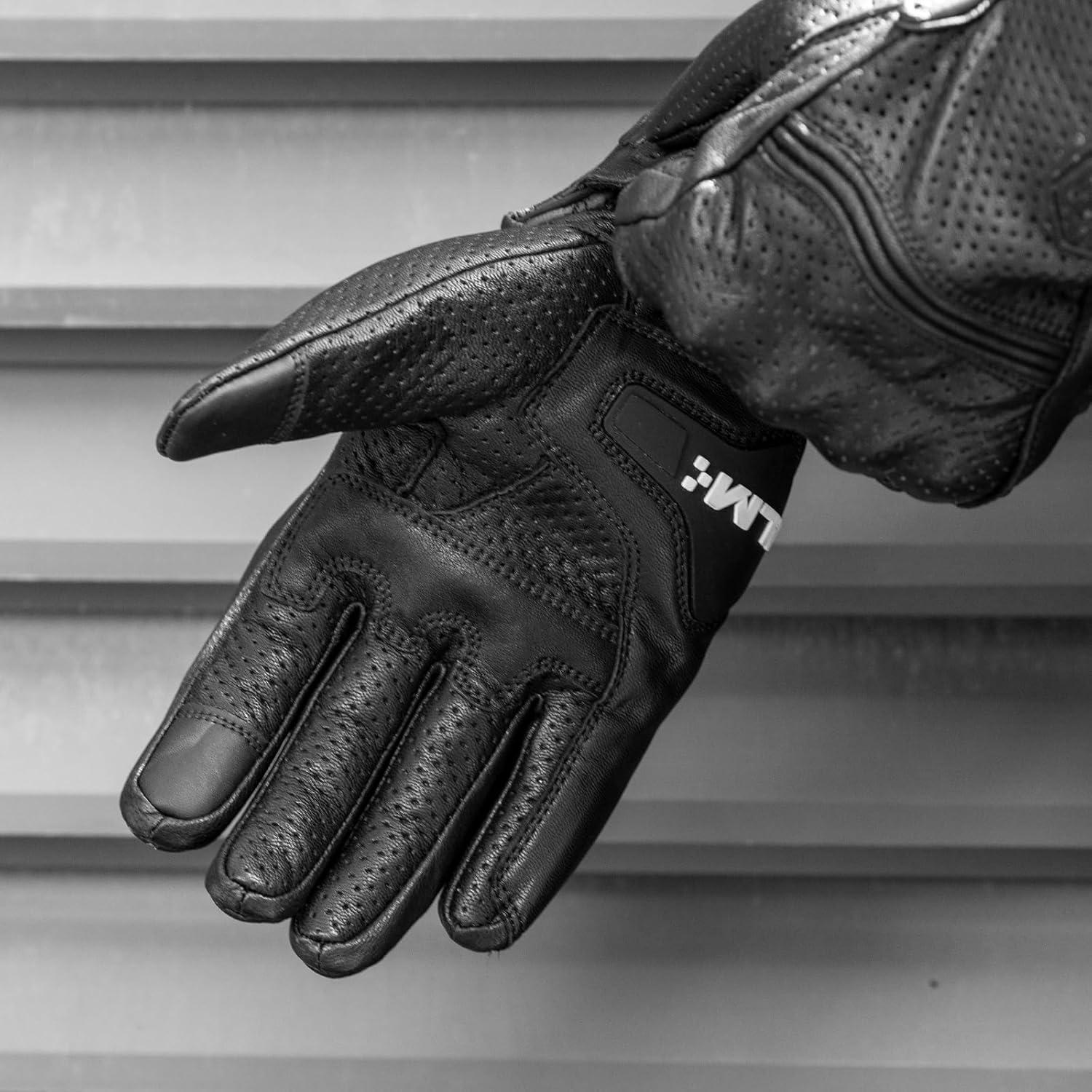 Guantes de Motocicleta ILM DN01 de Cuero de Cabra Negro S