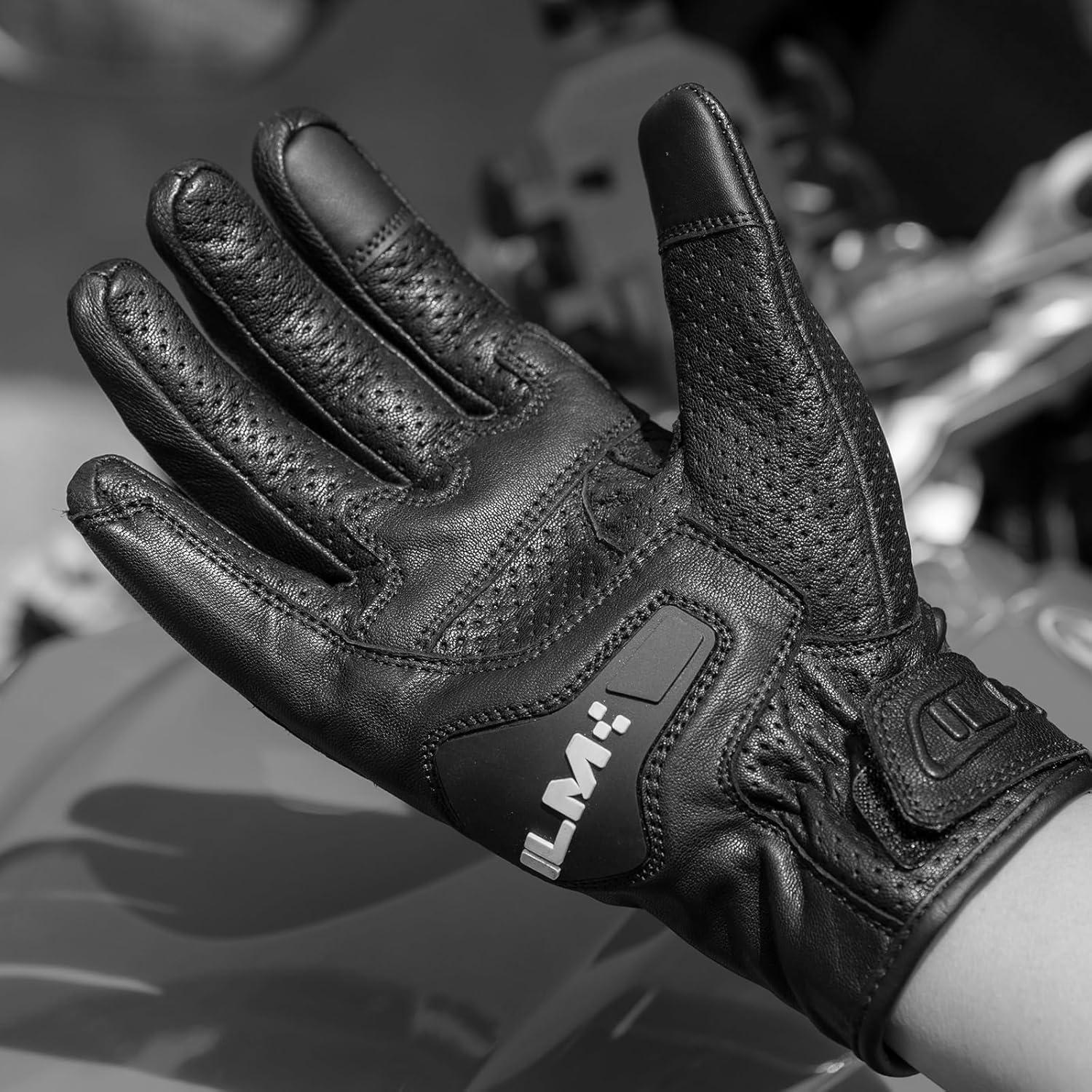Guantes de Motocicleta ILM DN01 de Cuero de Cabra Negro S