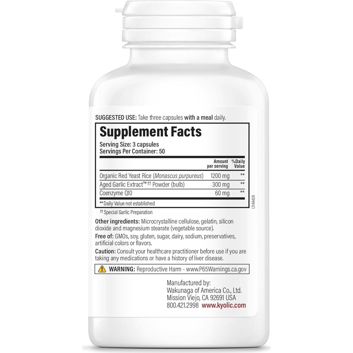 Extracto de Ajo Envejecido Kyolic 150 Cápsulas CoQ10 Levadura Roja