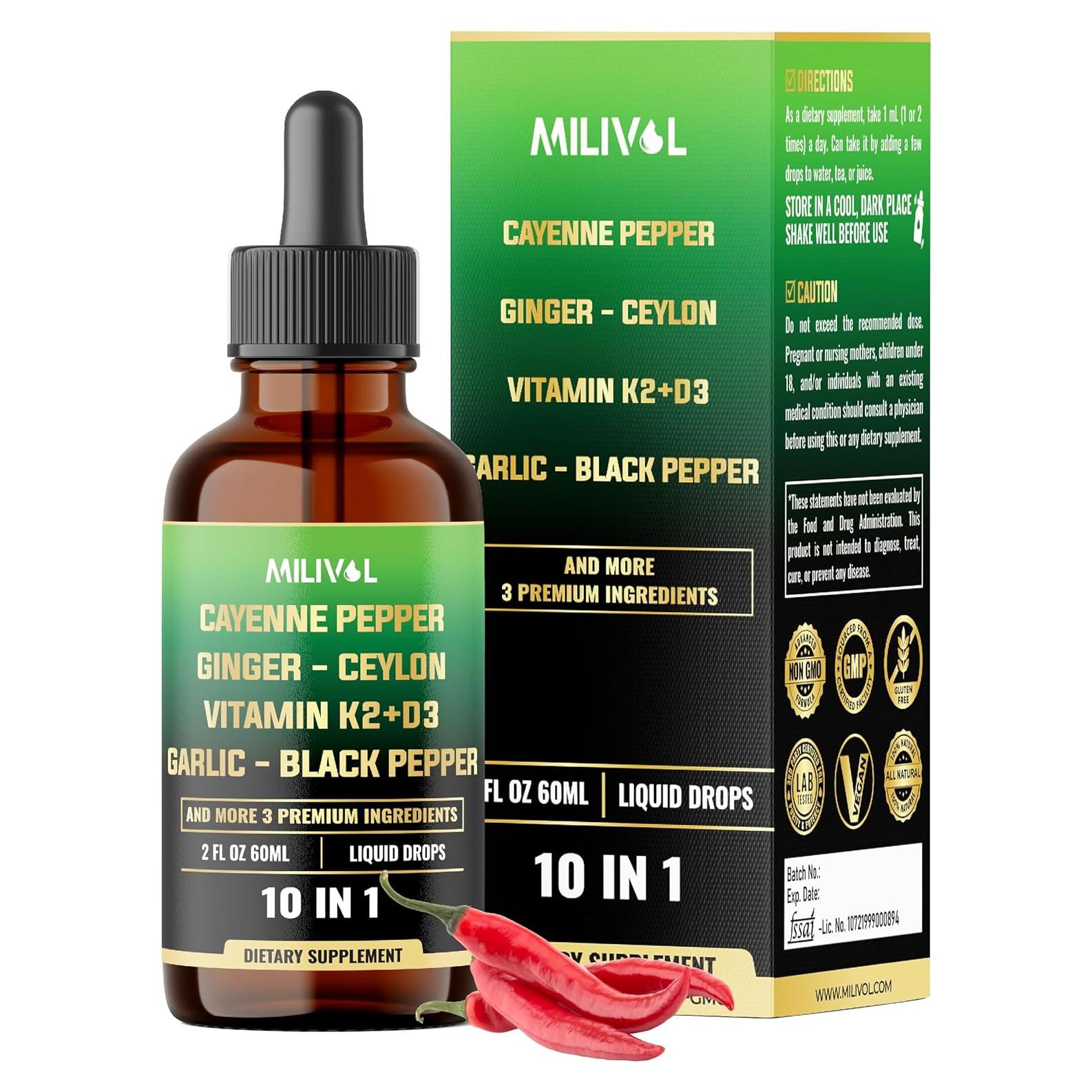 Gotas Líquidas Milivol 59 ml - Pimienta de Cayena y Jengibre