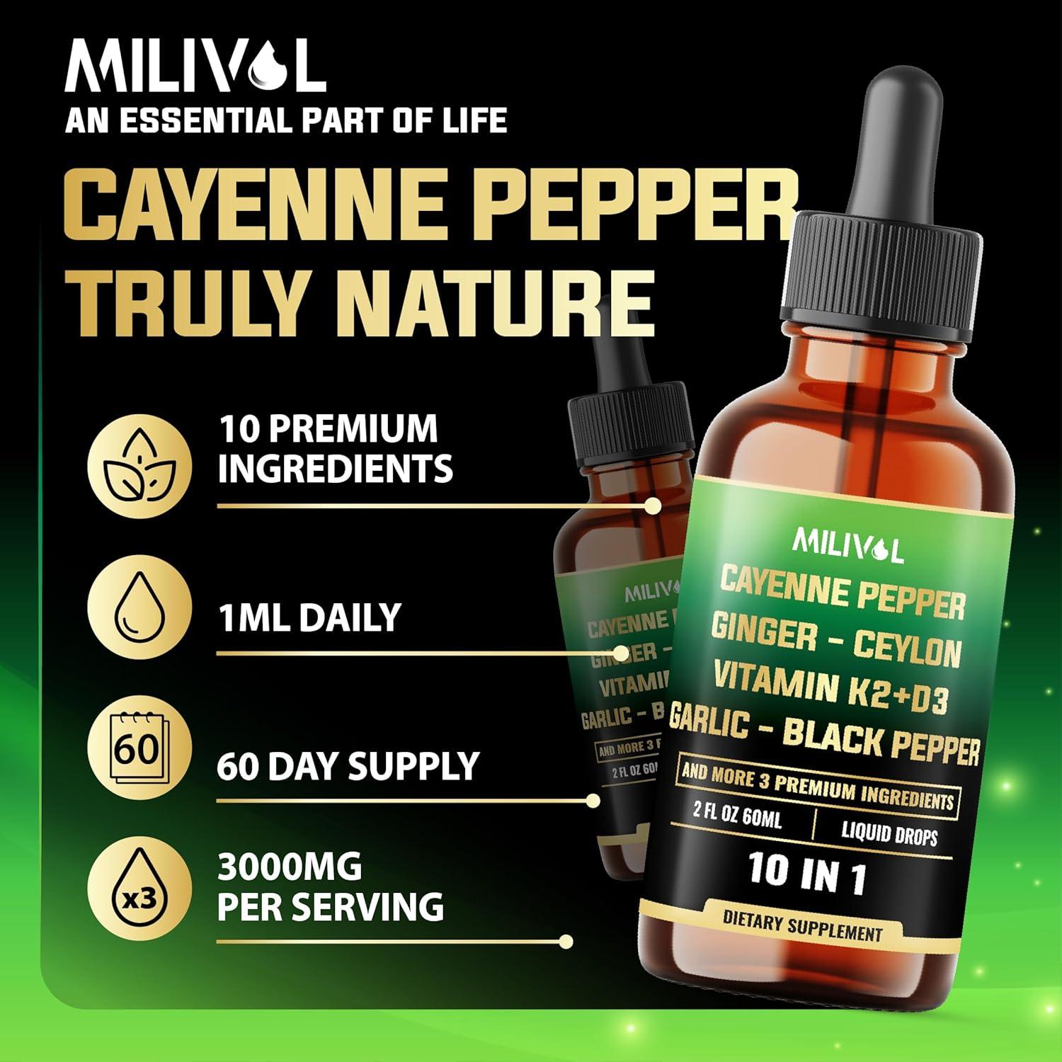 Gotas Líquidas Milivol 59 ml - Pimienta de Cayena y Jengibre