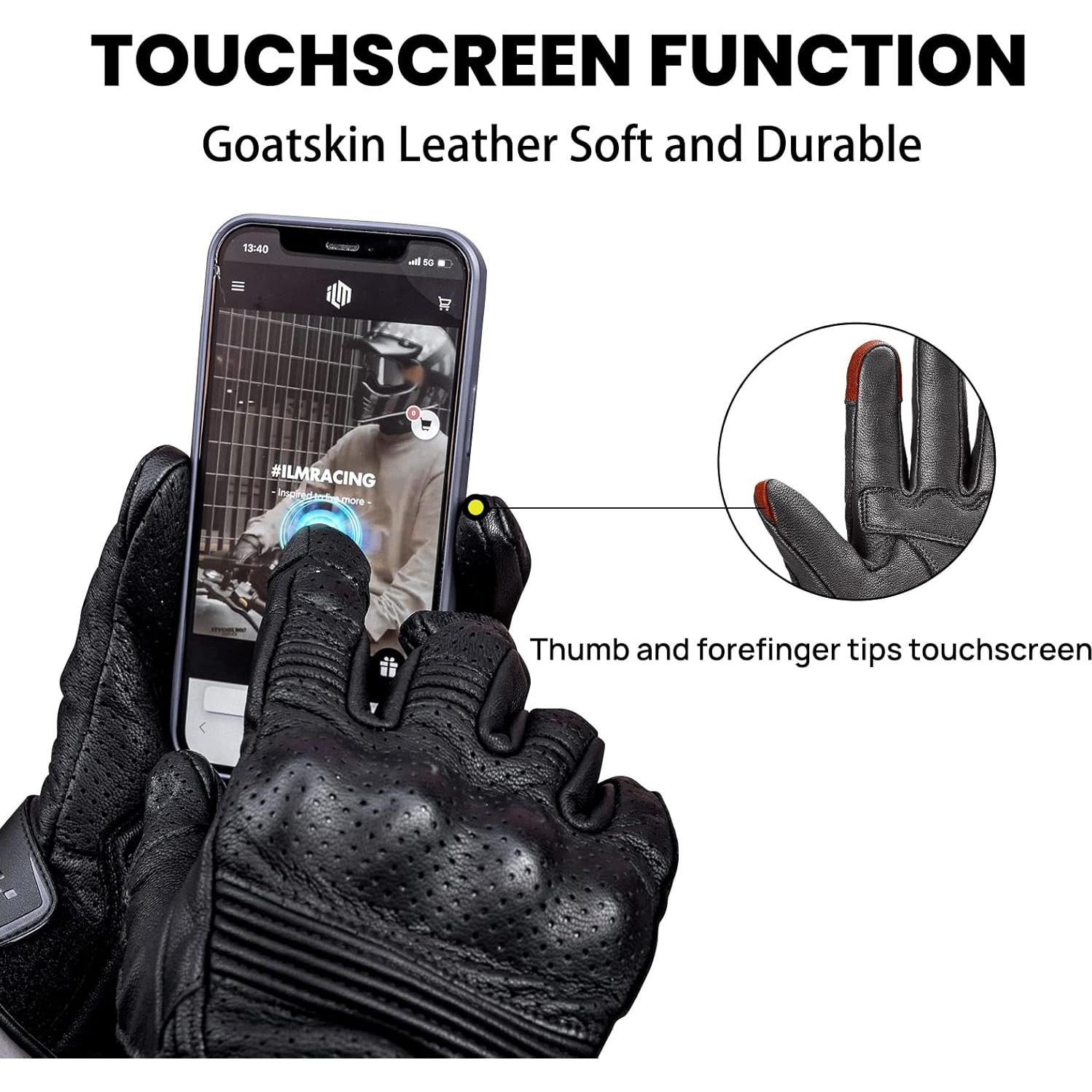 Guantes de Motocicleta ILM DN01 Cuero de Cabra Talla M Negro