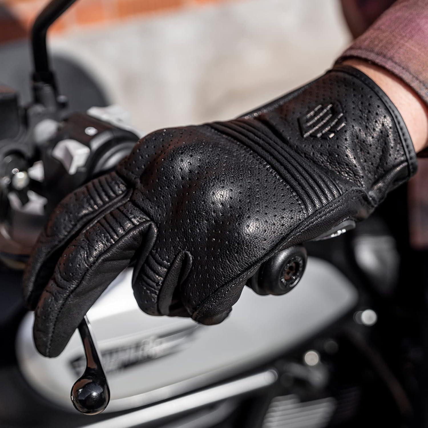 Guantes de Motocicleta ILM DN01 Cuero de Cabra Talla M Negro