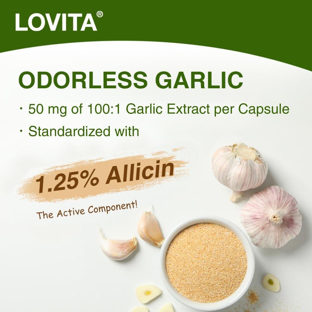 Extracto de Ajo Sin Olor Lovita 50mg 100:1 60 Cápsulas Veganas
