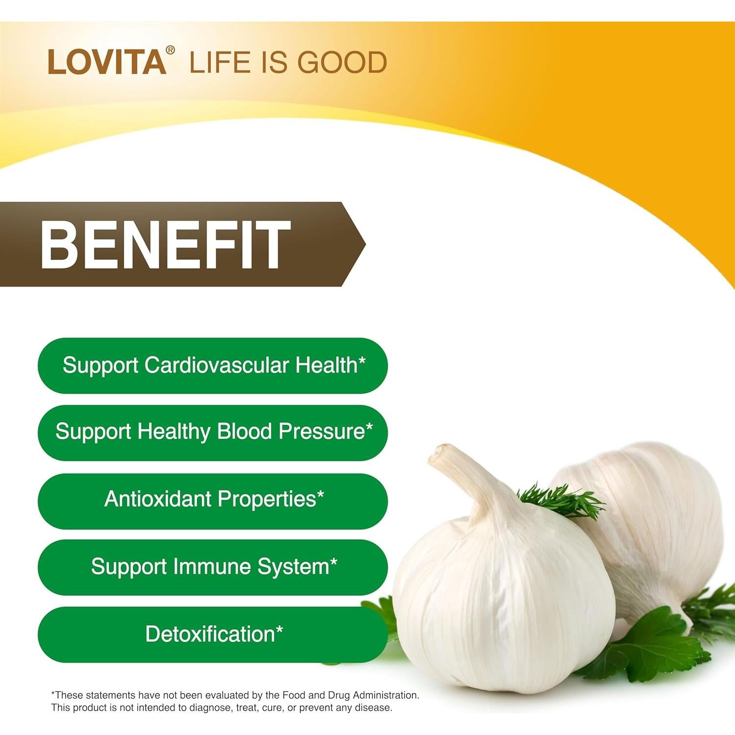 Extracto de Ajo Sin Olor Lovita 50mg 100:1 60 Cápsulas Veganas