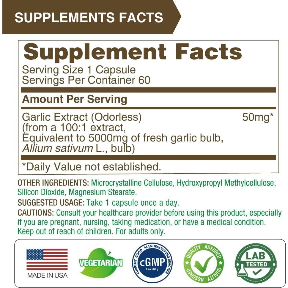 Extracto de Ajo Sin Olor Lovita 50mg 100:1 60 Cápsulas Veganas