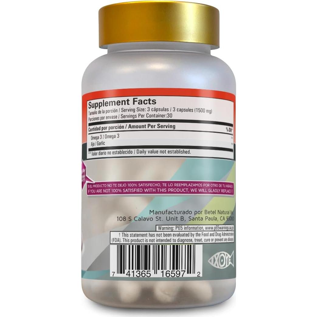 Suplemento Omega 3 + Ajo Betel Natural - 90 Cápsulas