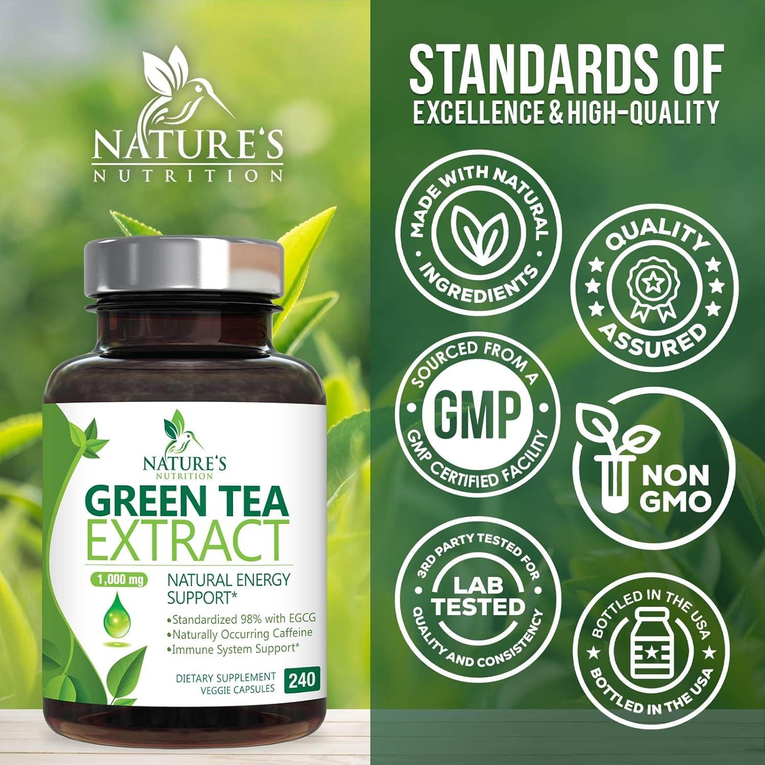 Cápsulas de Extracto de Té Verde 1000mg Nature's Nutrition 240 Unidades