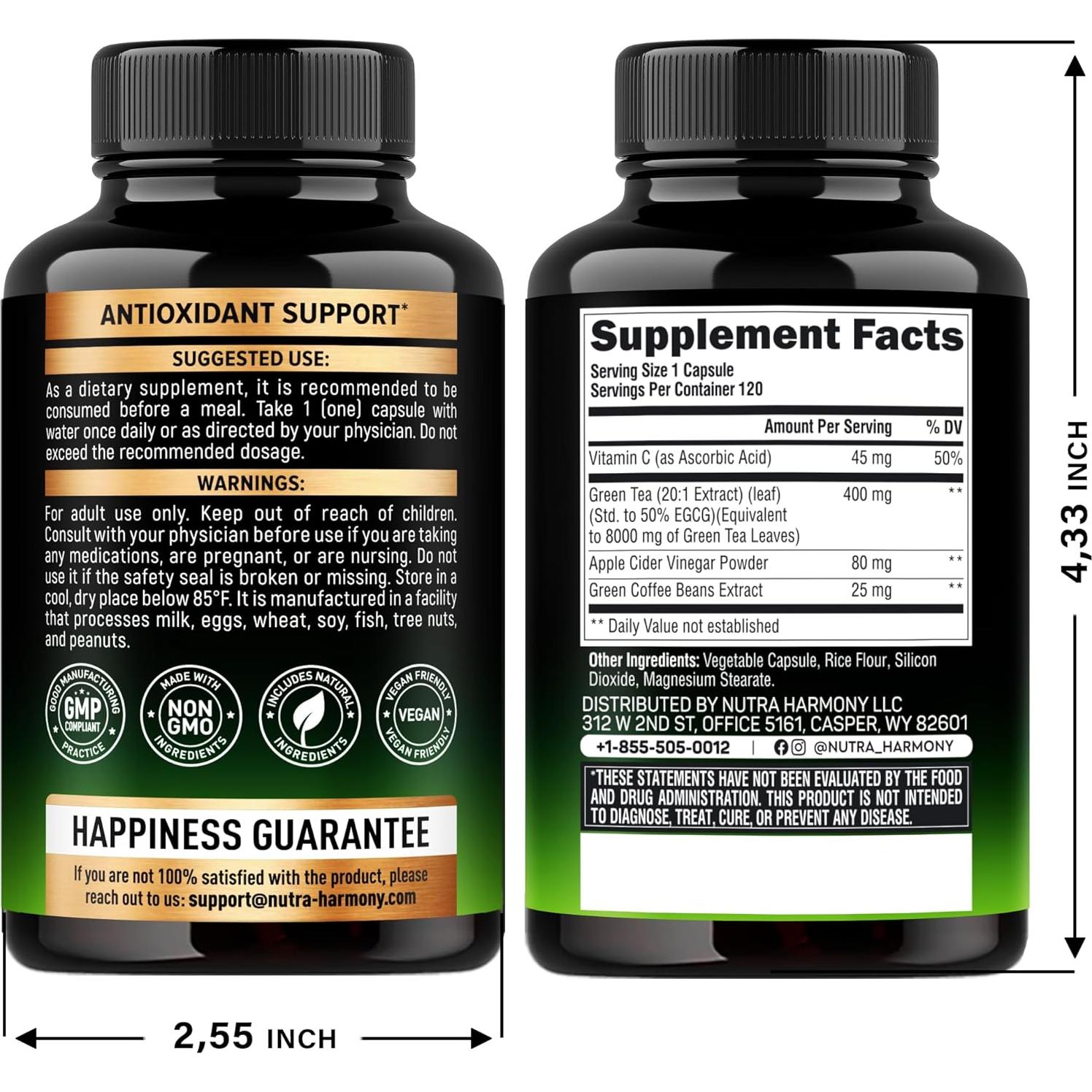 Cápsulas de Té Verde Nutra Harmony 120 Unidades - Energía y Metabolismo