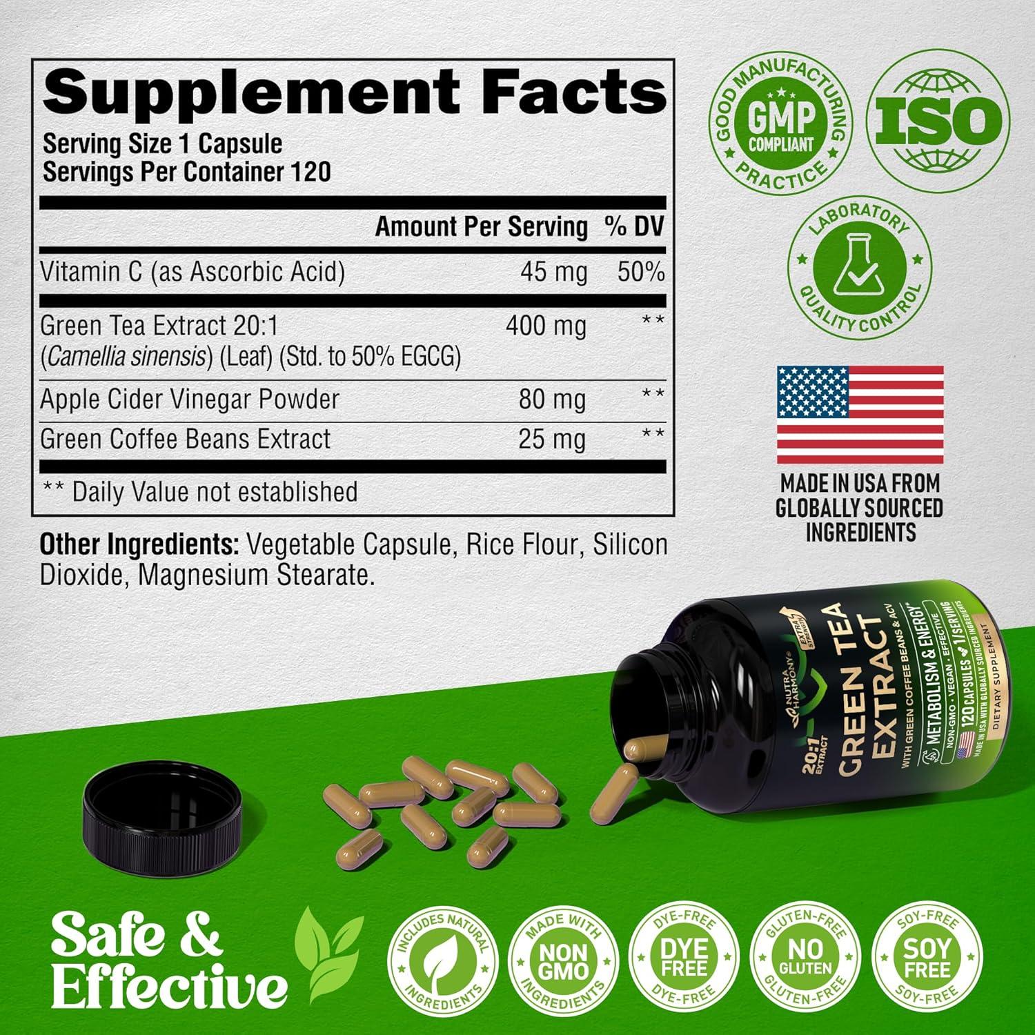 Cápsulas de Té Verde Nutra Harmony 120 Unidades - Energía y Metabolismo