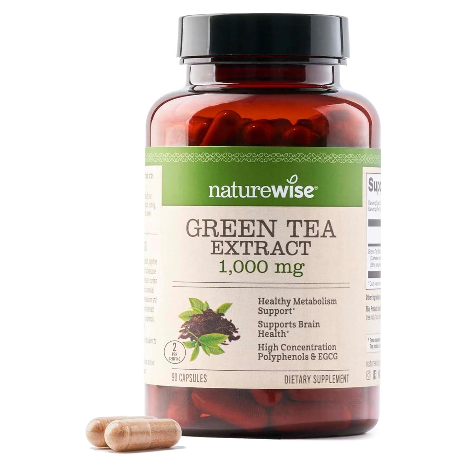 Cápsulas de Extracto de Té Verde NatureWise 1000 mg - 90 Conteo