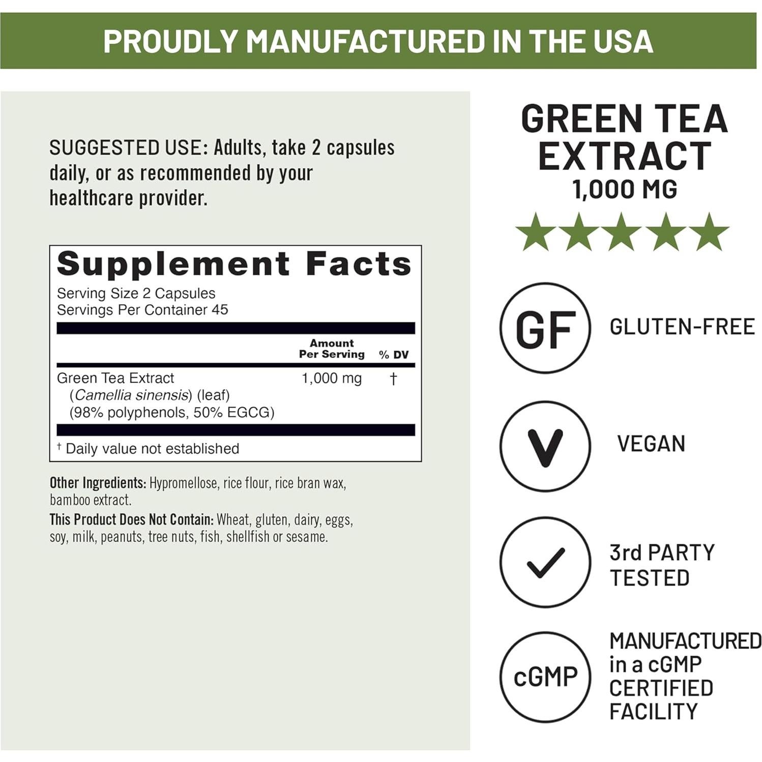 Cápsulas de Extracto de Té Verde NatureWise 1000 mg - 90 Conteo