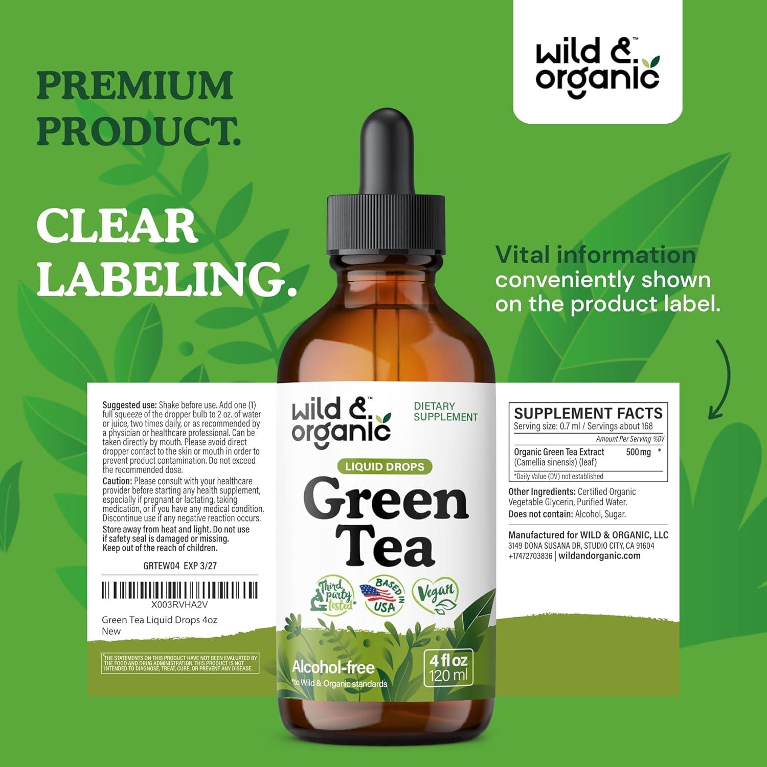 Extracto Líquido de Té Verde Orgánico Silvestre 118.3 ml - Antioxidante Vegano