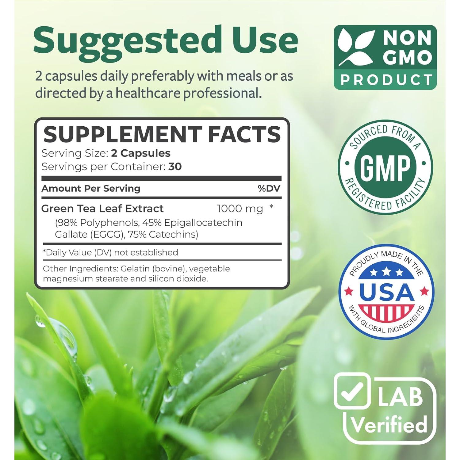 Cápsulas de Extracto de Té Verde Healths Harmony 500mg - Antioxidantes