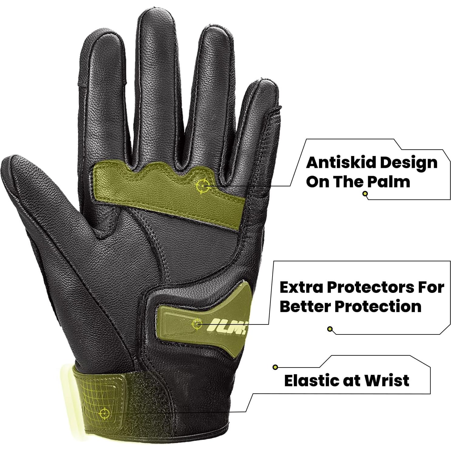 Guantes de Motocicleta ILM DN01 de Cuero para Adultos, Negro