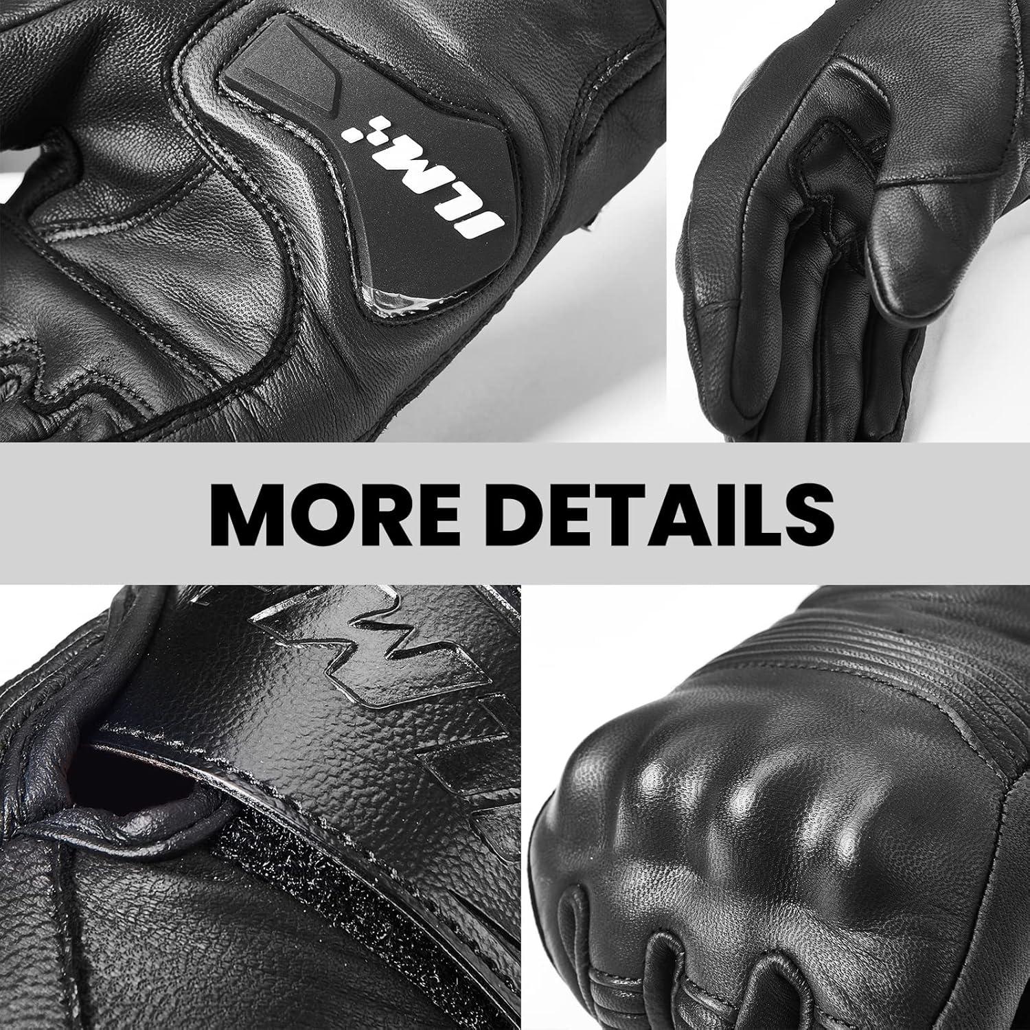 Guantes de Motocicleta ILM DN01 de Cuero para Adultos, Negro