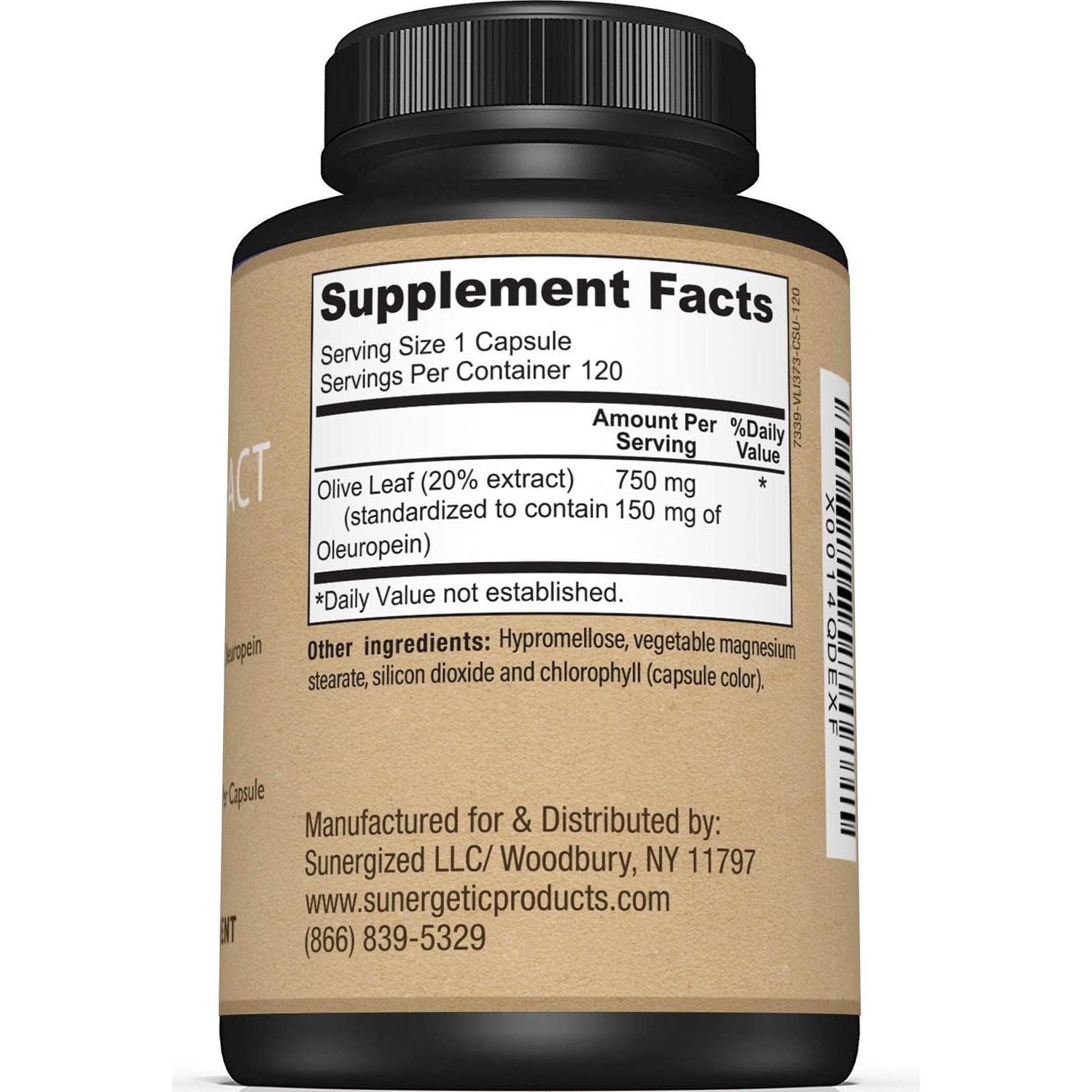 Cápsulas de Extracto de Hoja de Olivo Sunergetic 750mg 120 Unidades