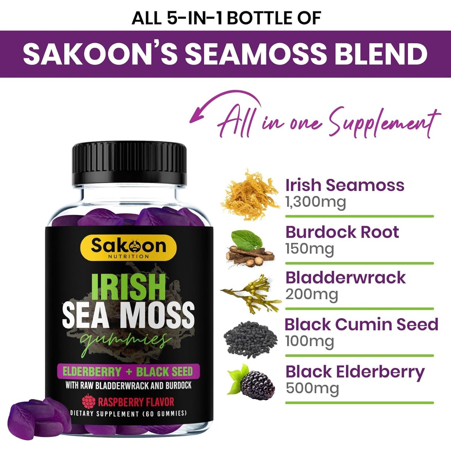 Gomitas de Musgo Marino Irlandés Sakoon - 60 Unidades Sabor Frambuesa