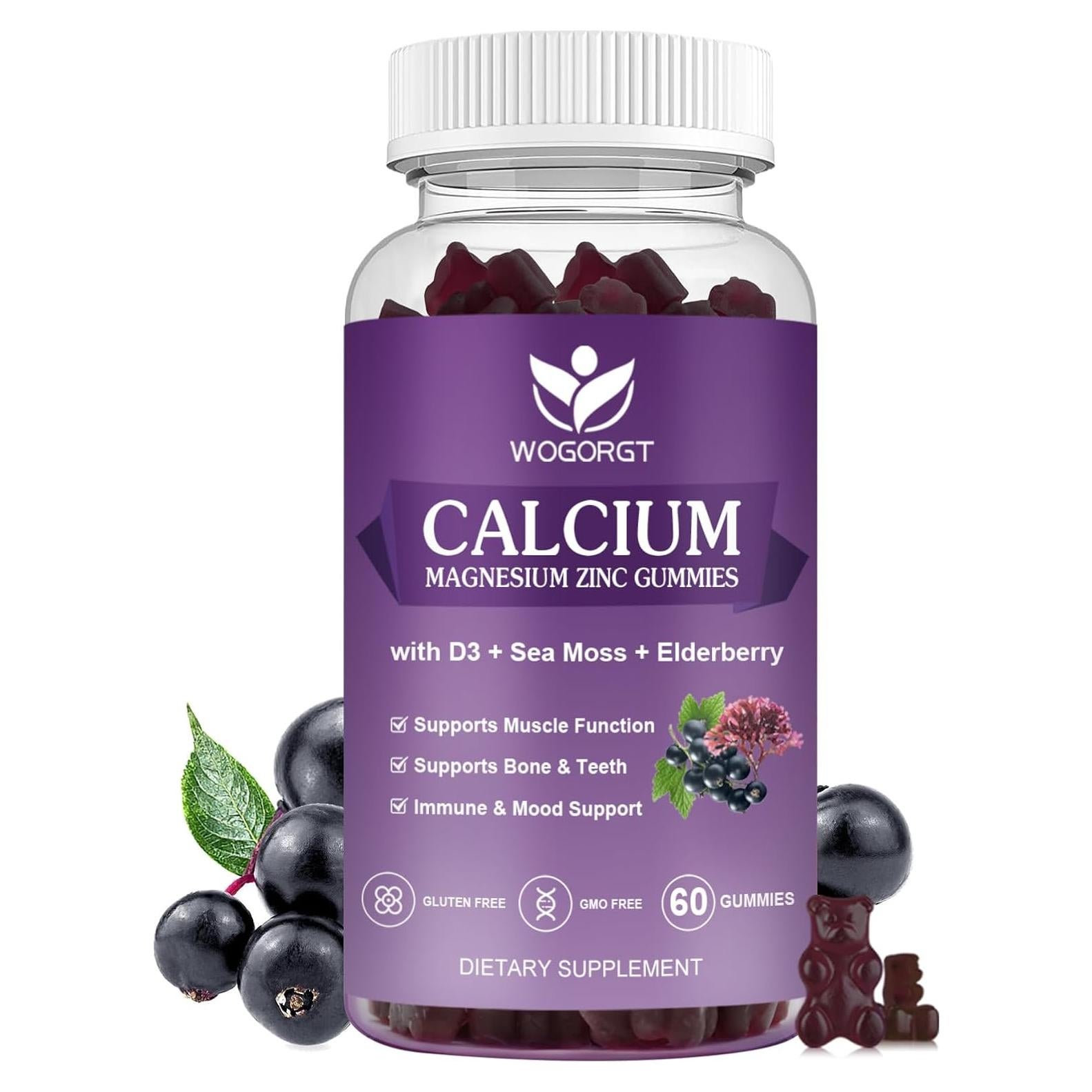 Gomitas Veganas de Calcio Magnesio Zinc WOGORGT 60 Unidades