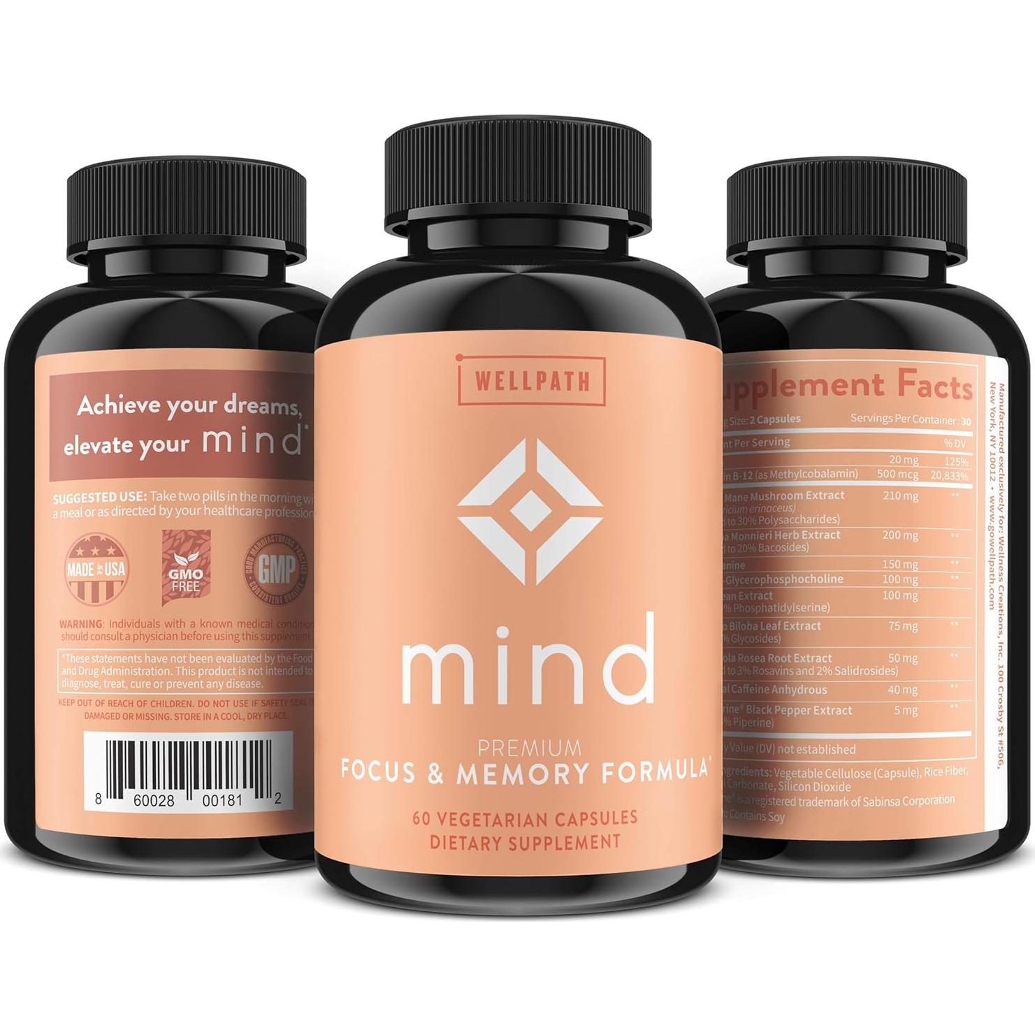 Suplemento Cerebral WellPath Mind 60 Cápsulas - Memoria y Concentración