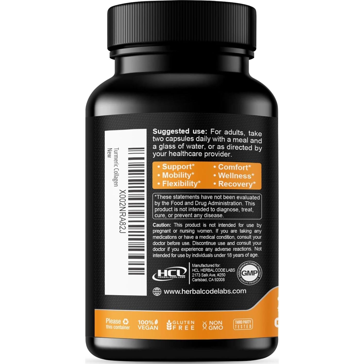 Cápsulas de Cúrcuma Curcumina 95% con Colágeno HCL - 60 Unidades