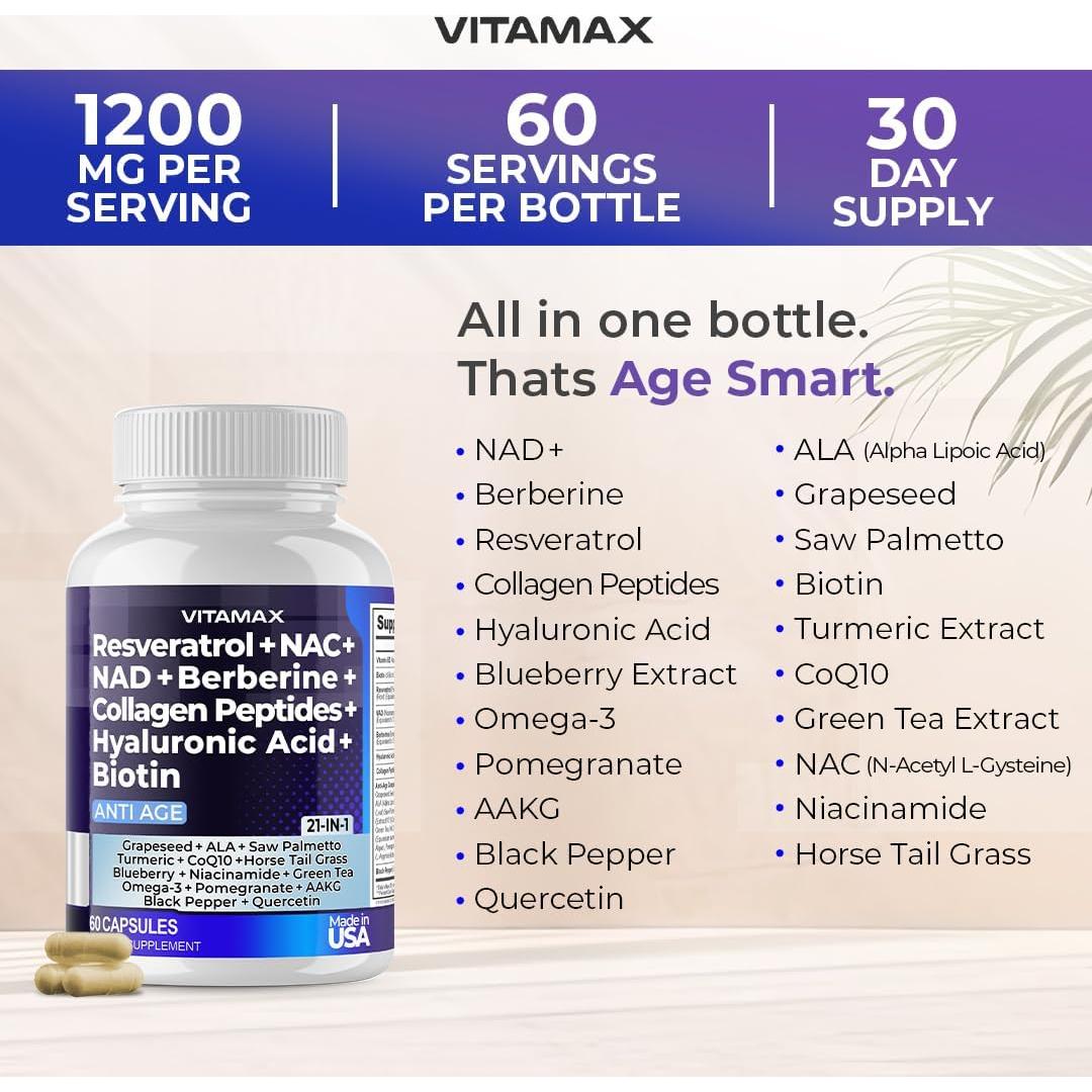 Suplemento Antienvejecimiento Vitamax 20 en 1 - 60 Cápsulas