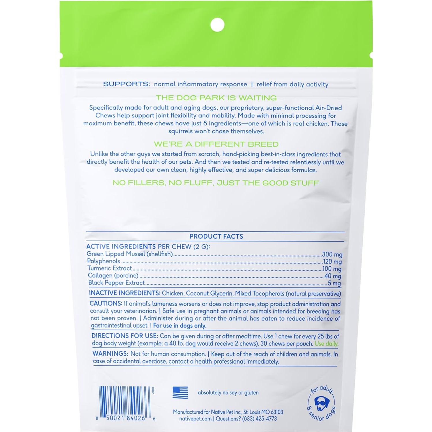 Suplemento Articular para Perros Native Pet - 30 Masticables