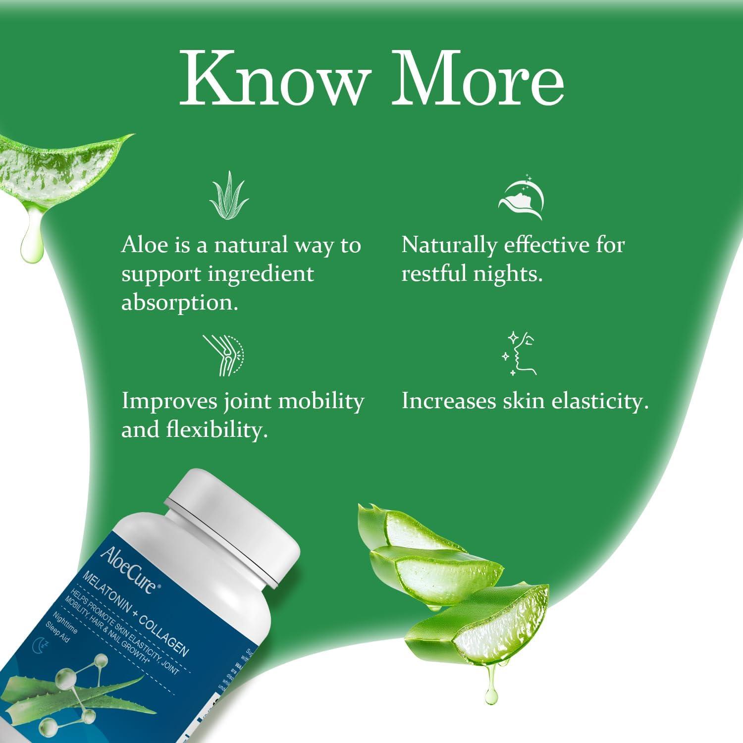 AloeCure Melatonina y Colágeno con Aloe Vera Orgánico - 30 Cápsulas